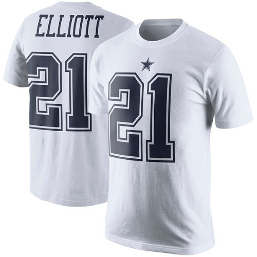 Men Dallas Cowboys White Ezekiel Elliott Rush Pride Name and Number #21 Nike NFL T Shirt